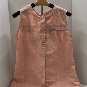 Columbia Boxy Pink Sleeveless Mandarin Collar Shirt